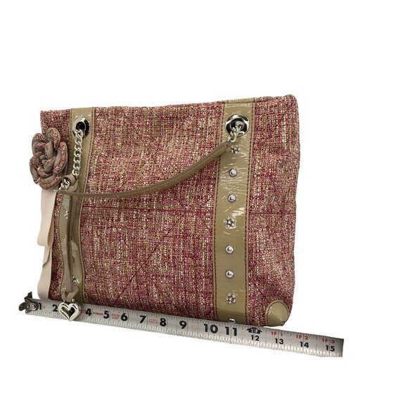 Brighton Josette Pink Tweed & Faux Leather Shoulder Bag With Flower Accent - Picture 4 of 9